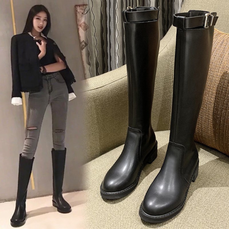 长筒靴女2021秋冬季新款韩版骑士靴瘦瘦中高筒马靴长靴子