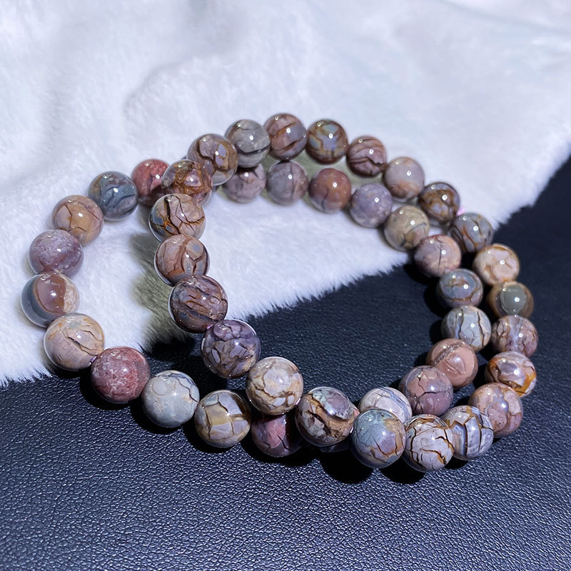 晶尧 阿拉善龙纹多色圆珠玛瑙手链 沙漠戈壁图画石情侣款单圈手串