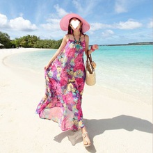 新款韩版泰国海南度假雪纺连衣裙女装夏吊带沙滩裙子波西米亚长裙