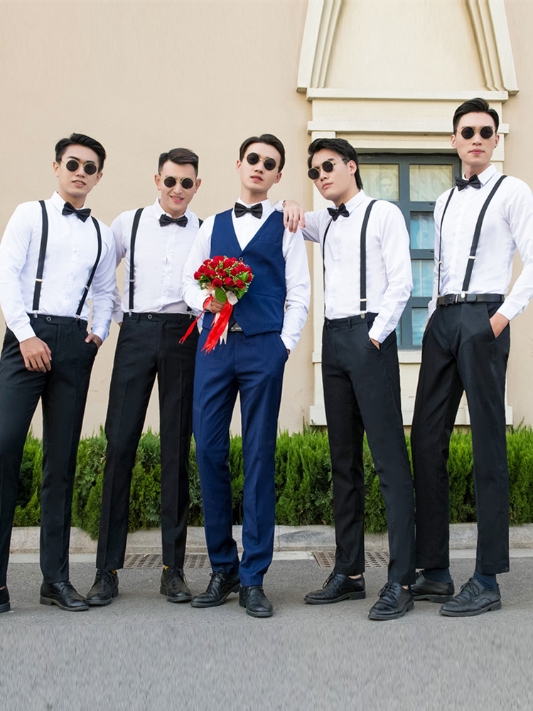 伴郎服西式兄弟装衬衫马甲三件套男士礼服结婚西服西装套装秋冬