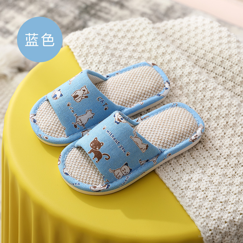 New Four Seasons Linen Slippers Children's Simplicity Cartoon Cute Boys and Girls Household Indoor Non-Slip Anti-Sweat