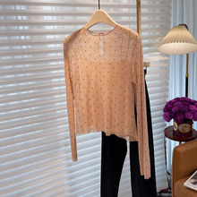 钉珠祼色网纱时尚两件套衬衫深圳南油女装圆领气质通勤透气设计潮