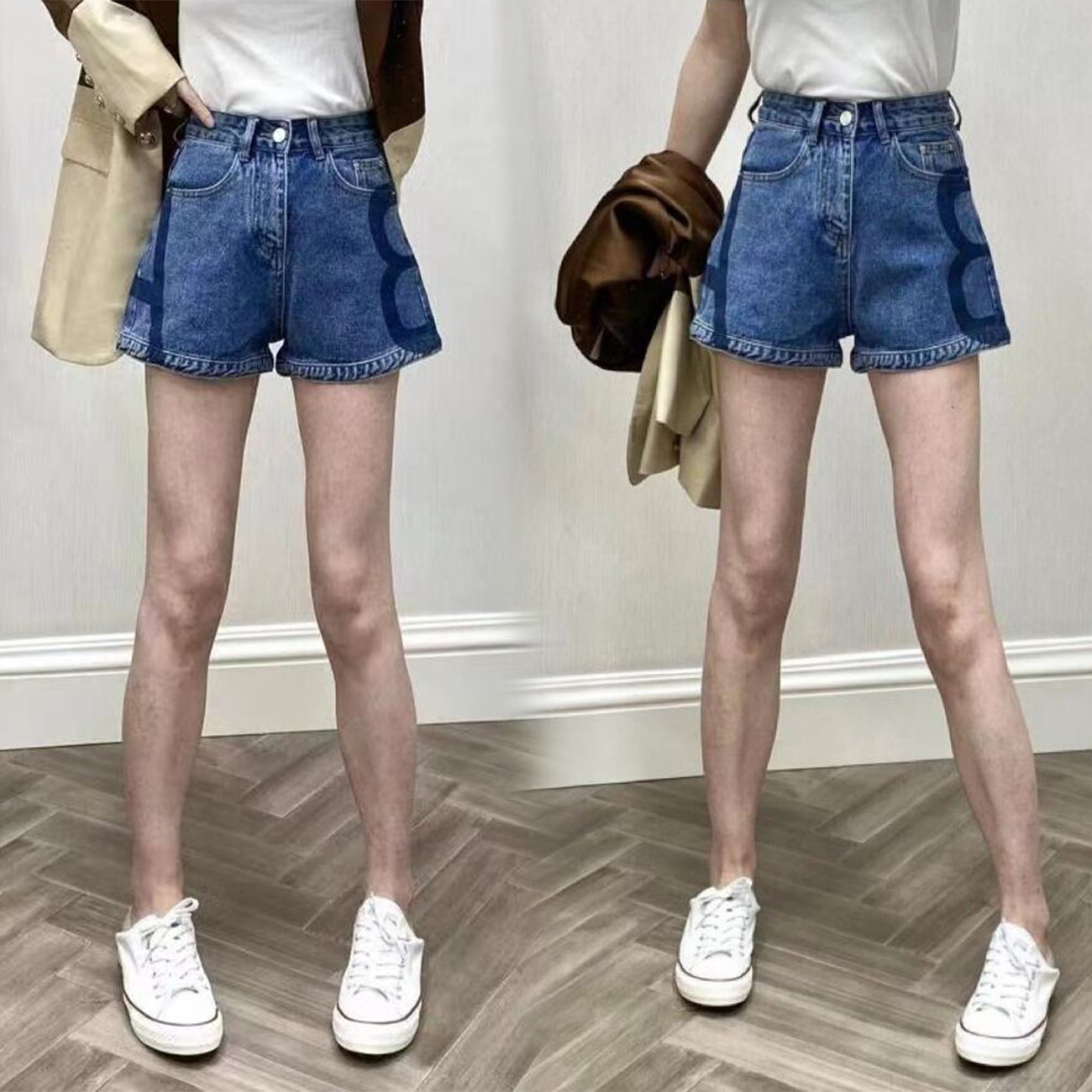 官网图2022夏季新款牛仔短裤设计感显瘦阔腿裤高腰翘臀ab网红热裤