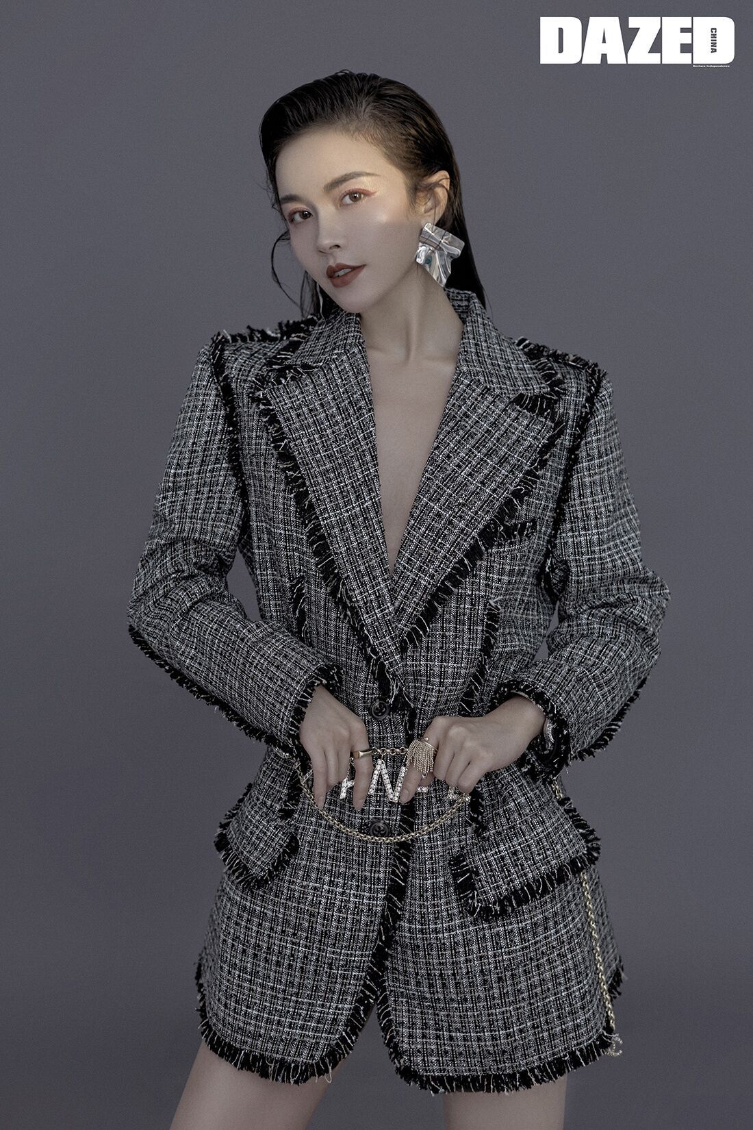 影楼展会新款个性写真主题服装女时尚新潮格子西装裙私房艺术照