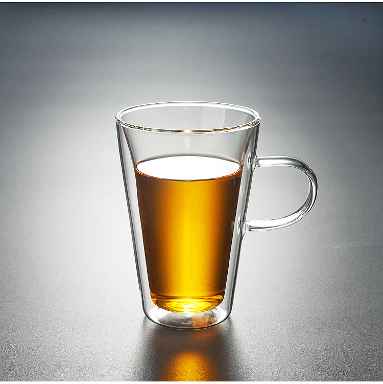 400毫升带把手耐热玻璃双层杯 隔热保温咖啡杯水杯 可加logo厂家
