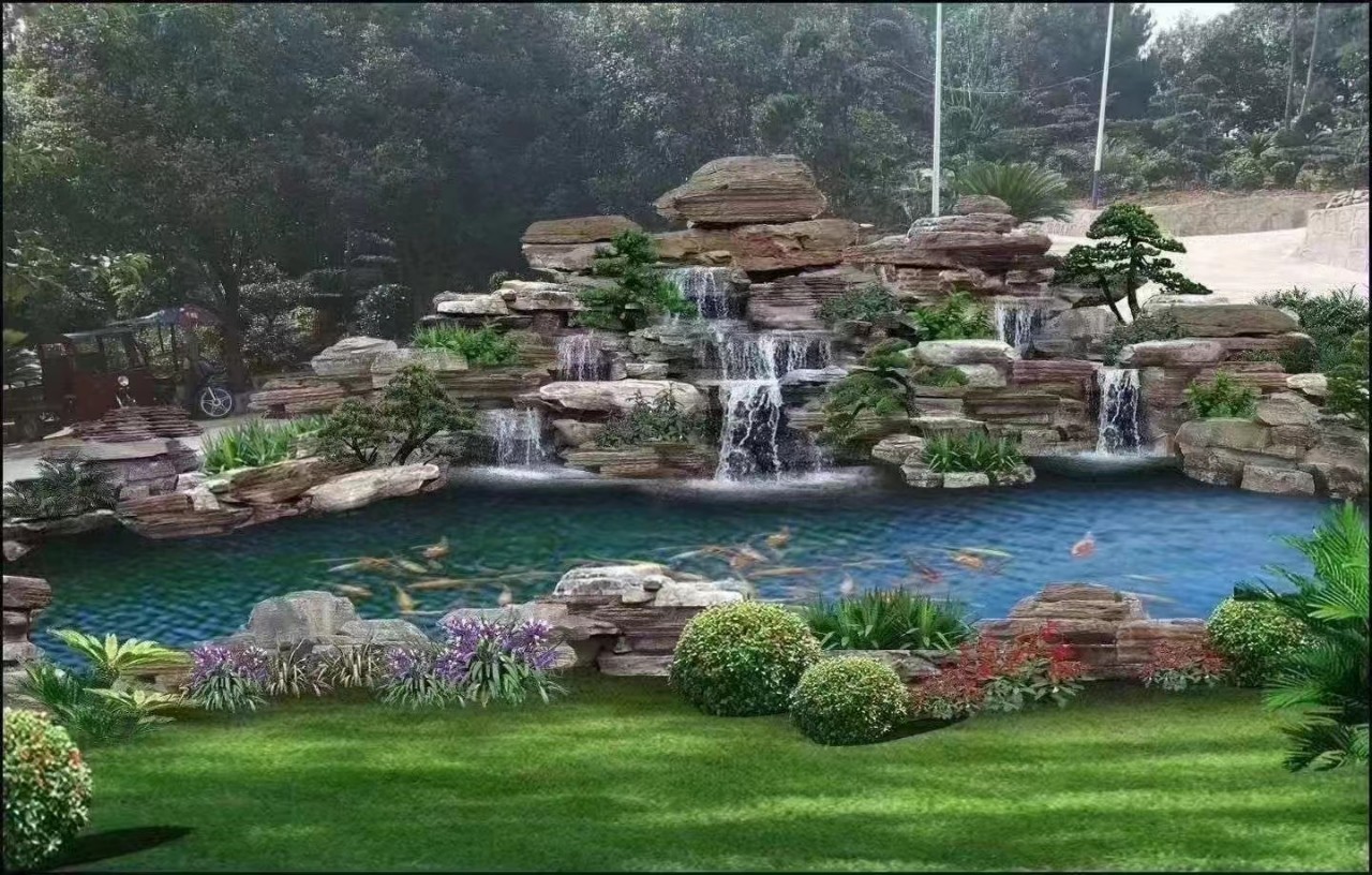 新款假山效果图 千层石假山制作厂家全国上门安装设计图纸带流水