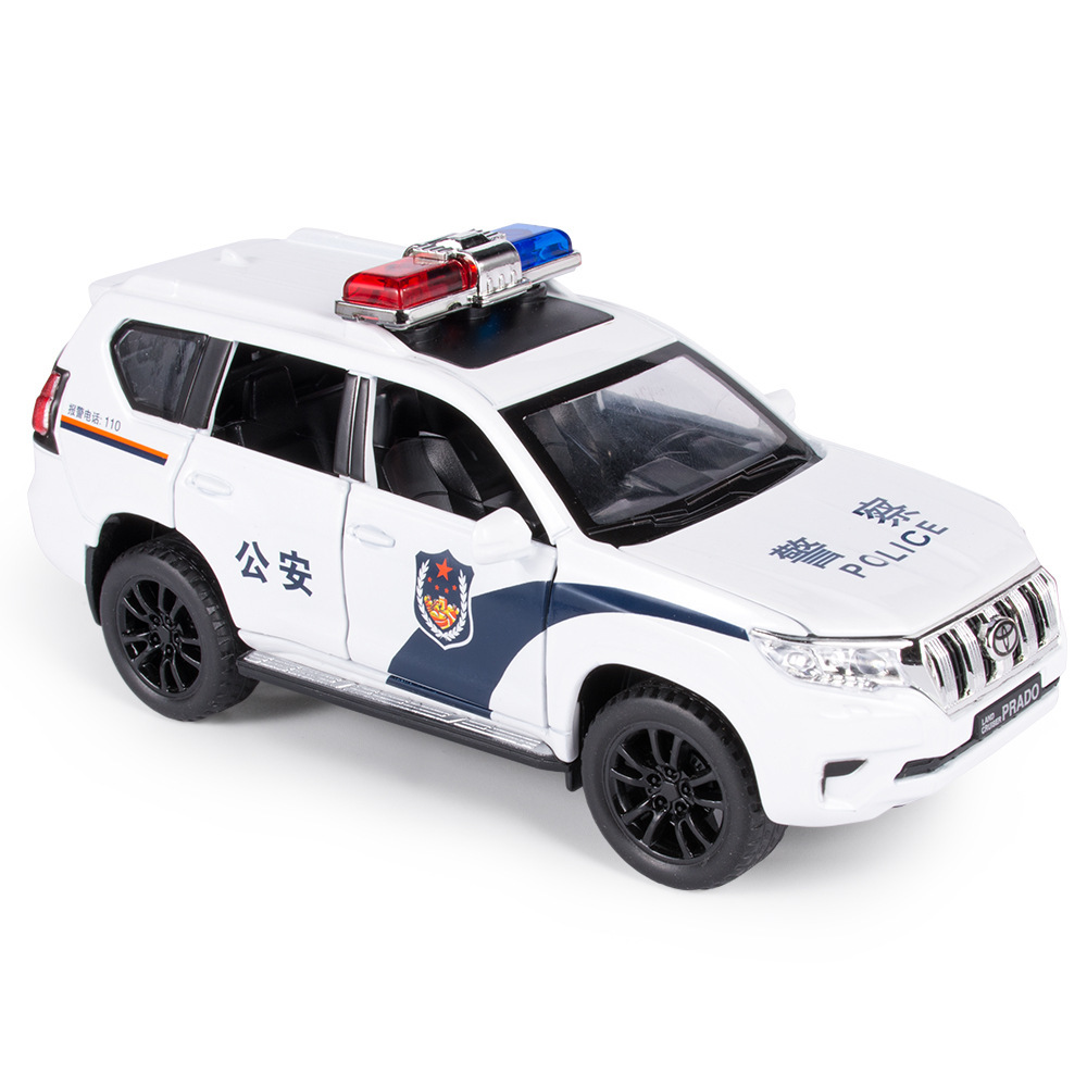 儿童仿真特警公安车合金声光回力玩具车普拉多霸道汽车模型摆件