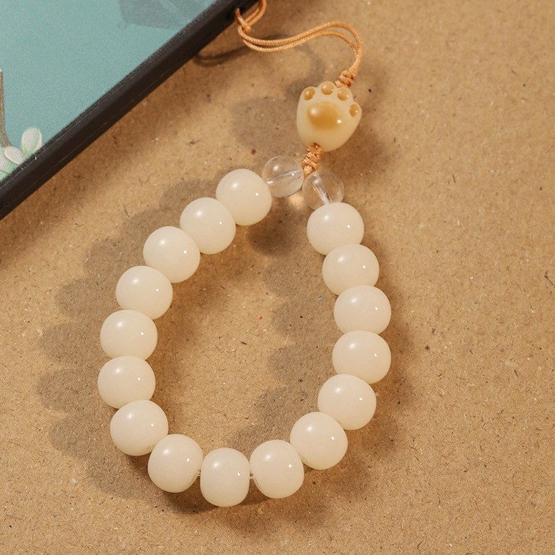 White Jade Bodhi Root Barrel Beads Design Mobile Phone Charm Seiko Charcoal Kitten's Paw Accessories Mobile Phone Pendant Factory Wholesale