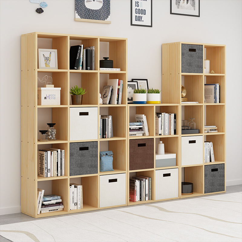 全木质书柜落地儿童玩具收纳柜格子柜自由组合松木书架储物柜