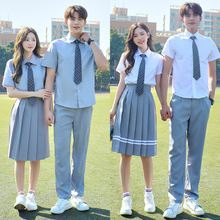 韩版校服套装高中生学院风衬衫初中生小学生夏季短袖中学生班服批