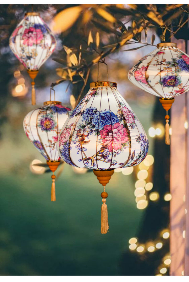 新年烫金边牡丹花灯笼中国古风宫灯春节婚庆户外乔迁节日装饰灯笼