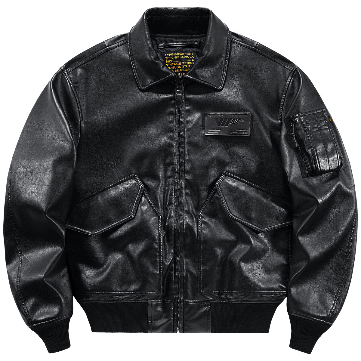 vip秋季皮衣男短款空军飞行员夹克翻领帅气机车服大码工装外套潮