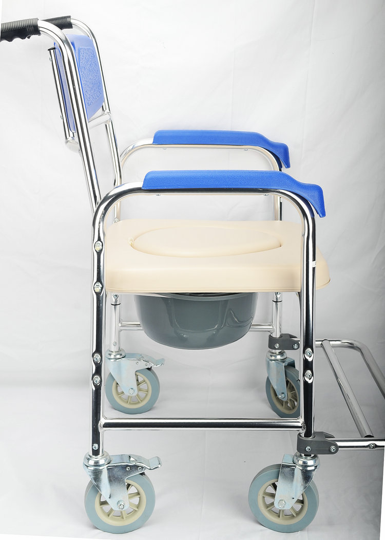 佛山轮椅带轮坐便椅铝合金洗澡椅 老人坐便器 孕妇移动冲凉坐厕椅