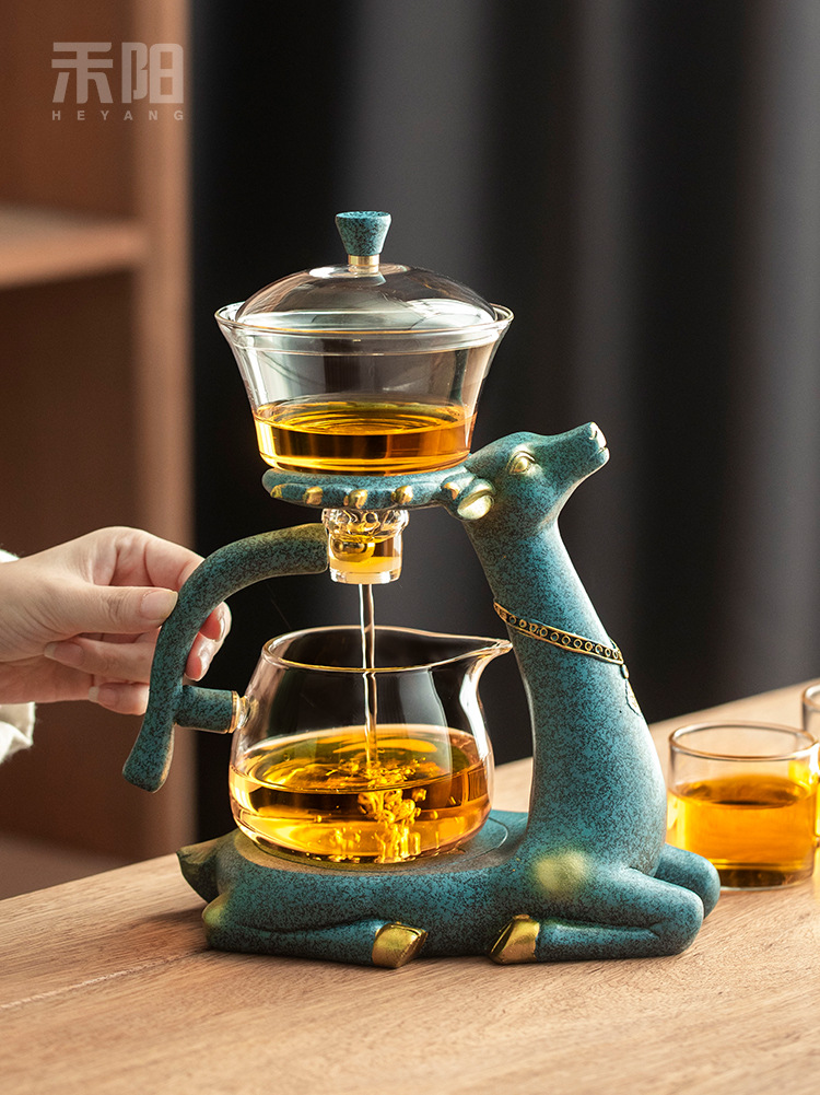 禾阳 麋鹿自动茶具懒人全半自动泡茶器玻璃茶具套装家用磁吸茶壶