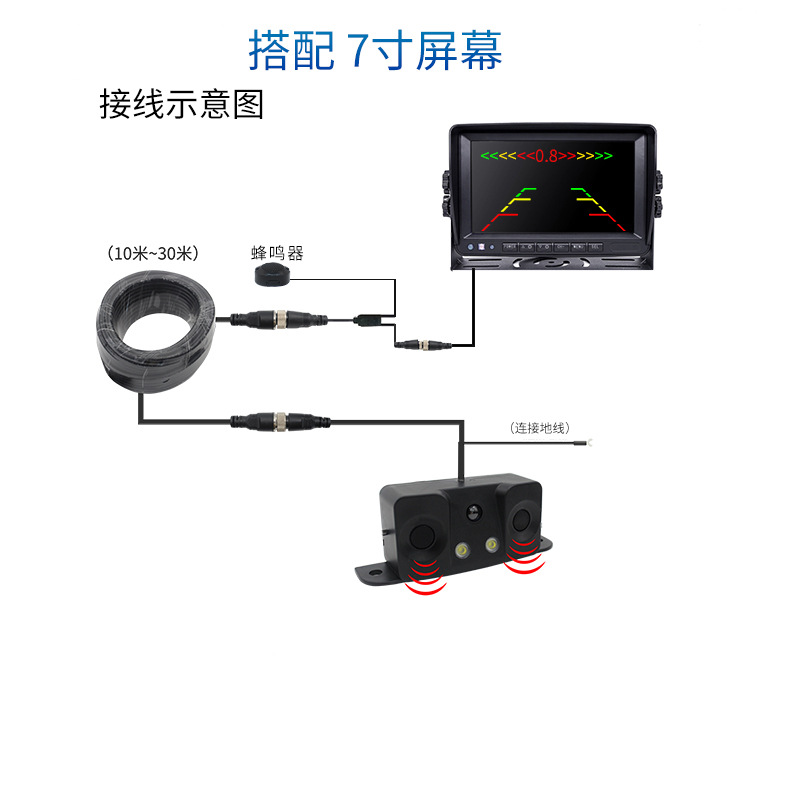 货车卡车汽车停车传感器2合1雷达摄像头ahd可视监视器蜂