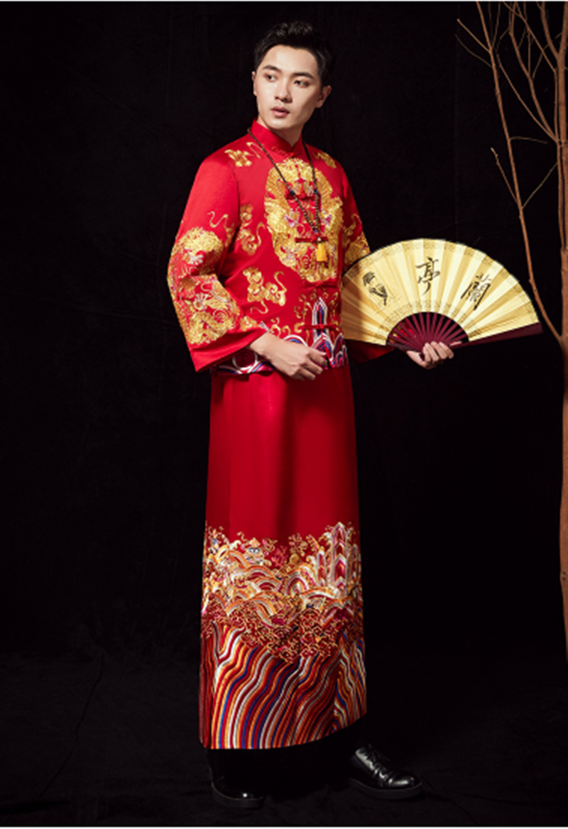 中式婚礼服男2022新款 秀禾服结婚喜庆敬酒服唐装复古新郎装金龙