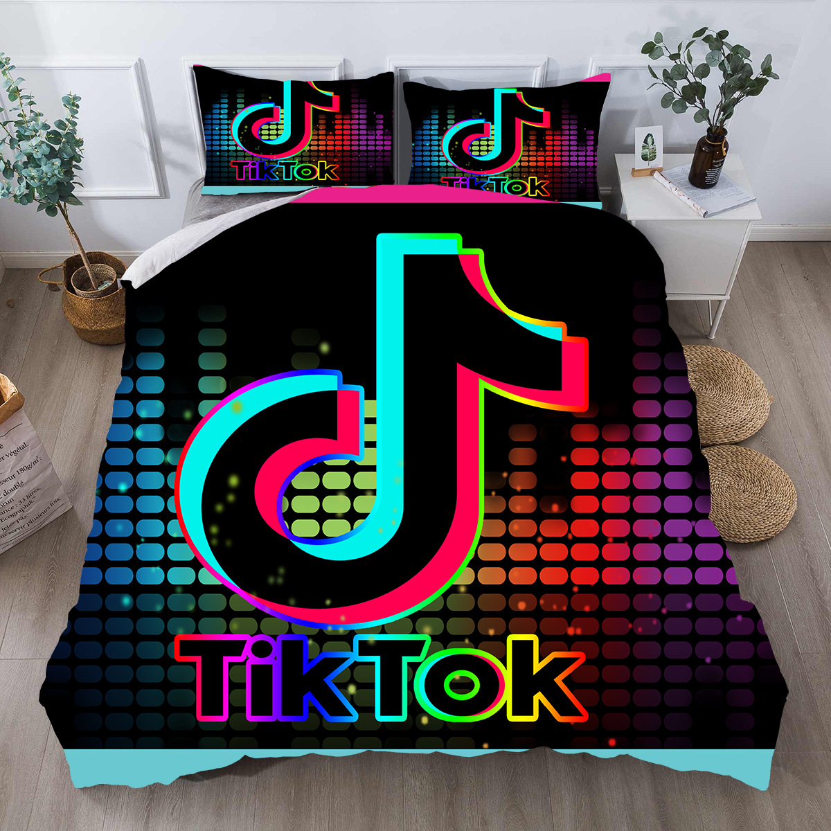 抖音网红图案来图加印床单被套跨境亚马逊数码印花四件套三件套