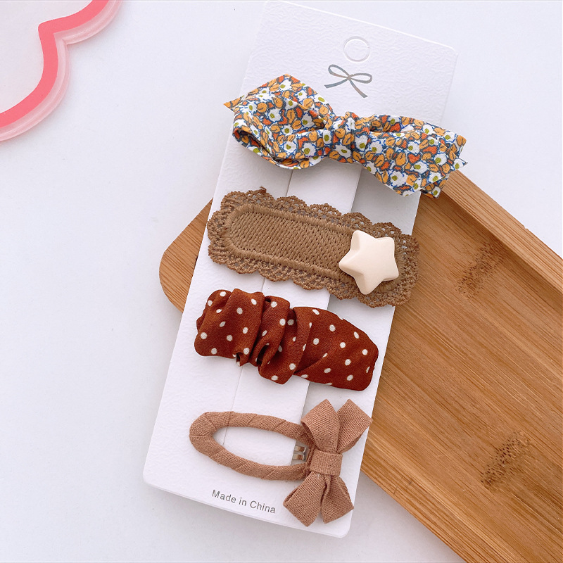 New 4 Chocolate All-Match Fabric Bow Girl's Heart Barrettes Side Clip Korean Style Sweet Hair Pin Hair Accessories