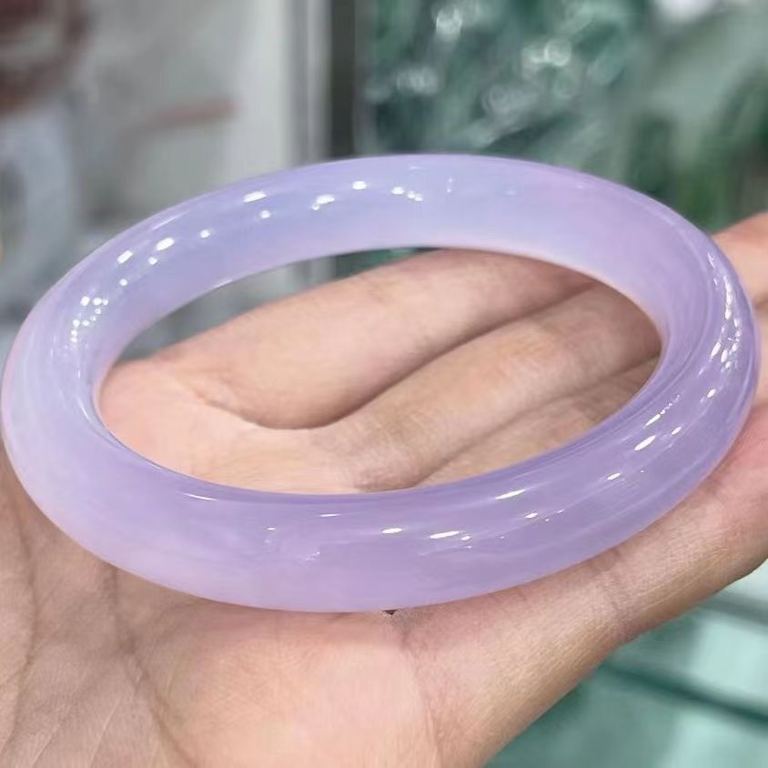 高冰种紫玉髓手镯紫罗兰玛瑙圆条玉镯冰透淡紫玛瑙玉髓手镯美人镯