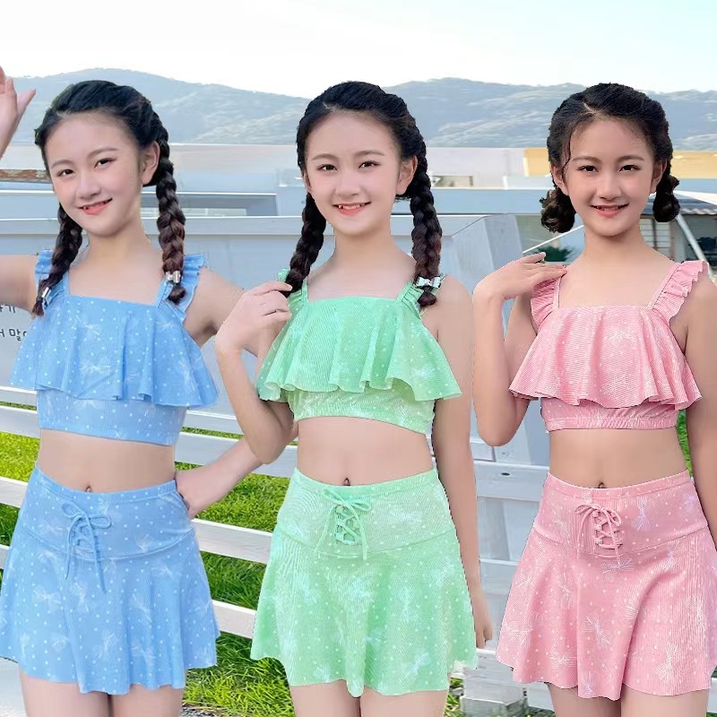 泳衣儿童女孩小童新款5-11岁中大童公主洋气分体两件套女童游泳衣