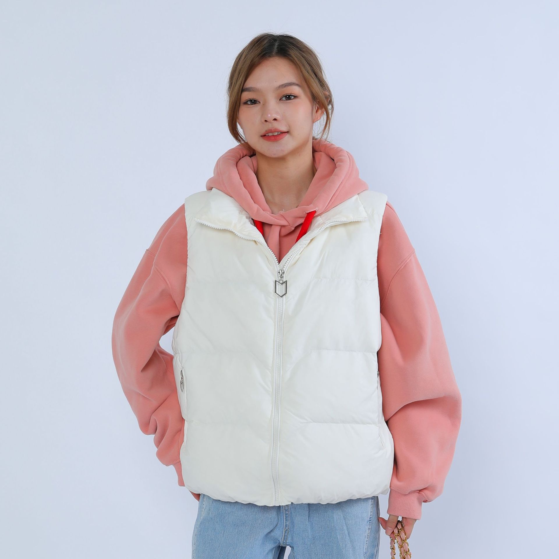 Winter Siyu 2023 Women's Loose Free Size Korean Style Stand Collar Vest Women's Vest Women's New Simple down Jacket
