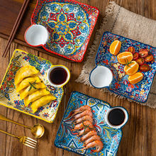 饺子盘带蘸料醋碟陶瓷家用创意高颜值餐具分格盘水饺盘早餐水果盘