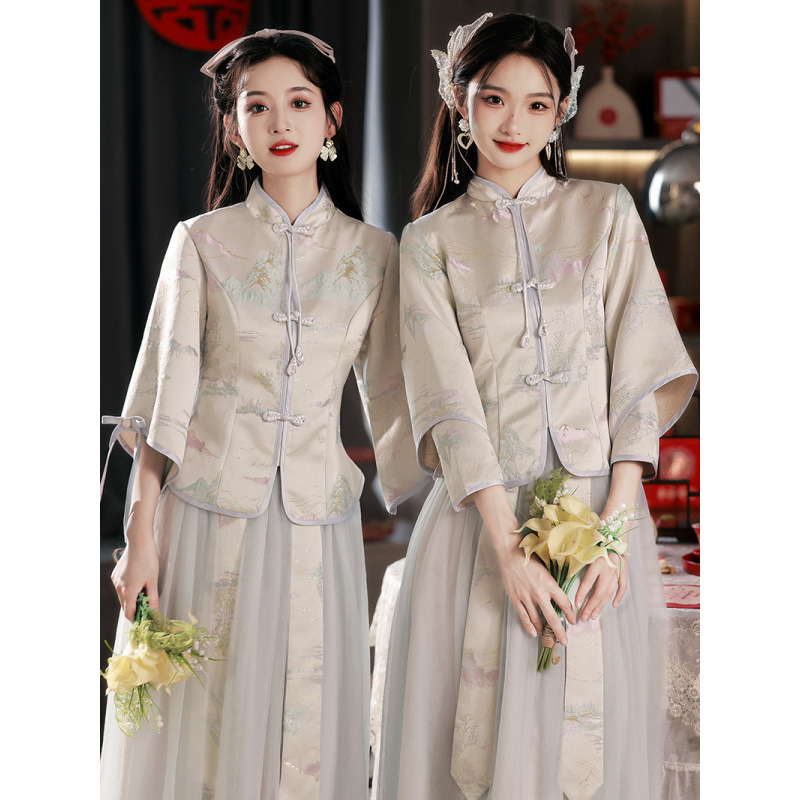 中式伴娘服2024新款中国风旗袍婚礼伴娘裙伴娘团显瘦中式晚礼服女