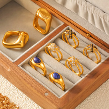 欧美跨境热卖微镶钻X造型戒指钛钢镀18K金时尚简约轻奢指环饰品女