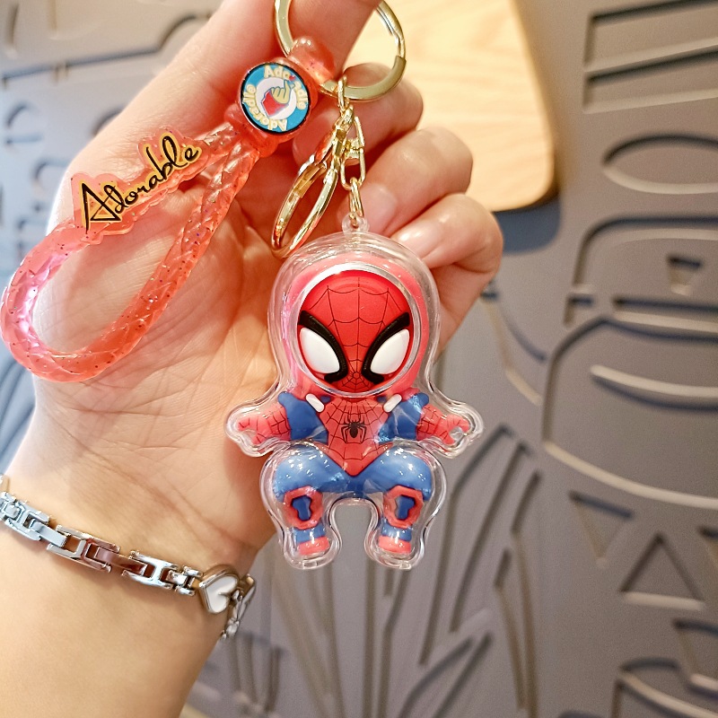 Acrylic Crossdressing Spider-Man Cartoon Keychain Trendy Cool Boy Student Schoolbag Pendant Car Key Chain Small Gift