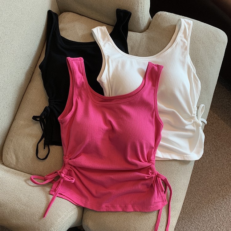 玫红色吊带小背心女夏外穿带胸垫美背短款性感内搭无袖多巴胺上衣