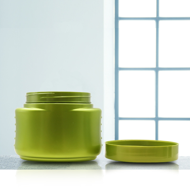 厂家批发500ml绿色椭圆形罐子pet 面膜罐子 眼膜露罐发膜罐子定制