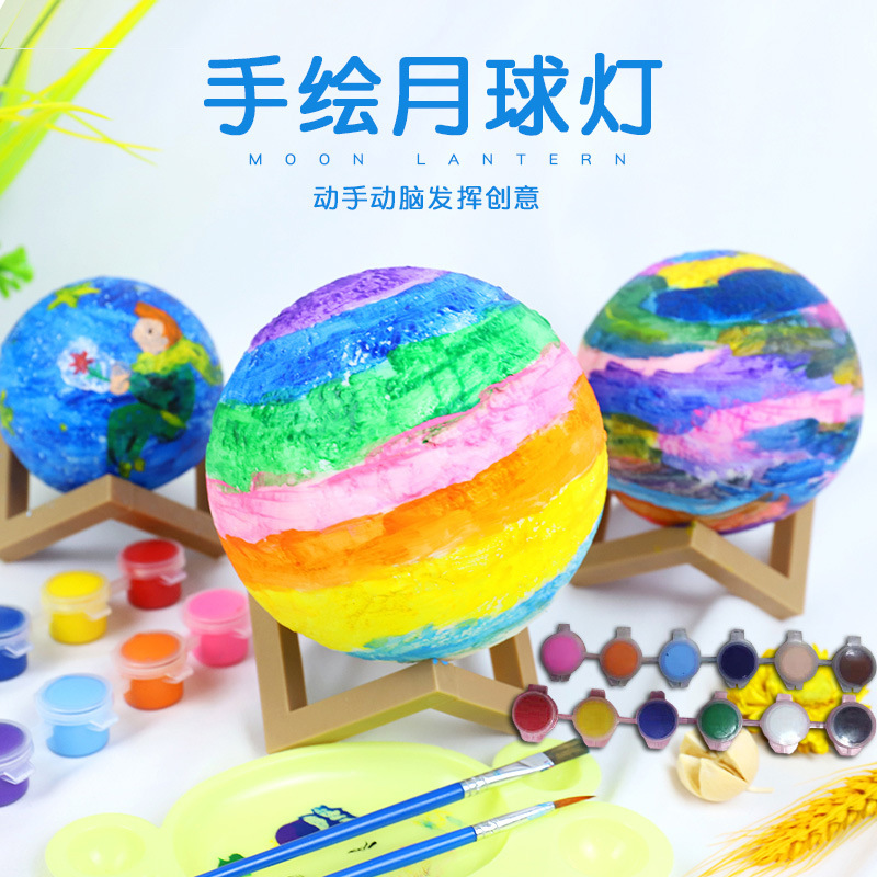 Hand-Painted DIY Moon Light Ceiling Lamp Moon-Light Lamp Led Glowing Night Lights Studio Painted Graffiti Handmade Material Package