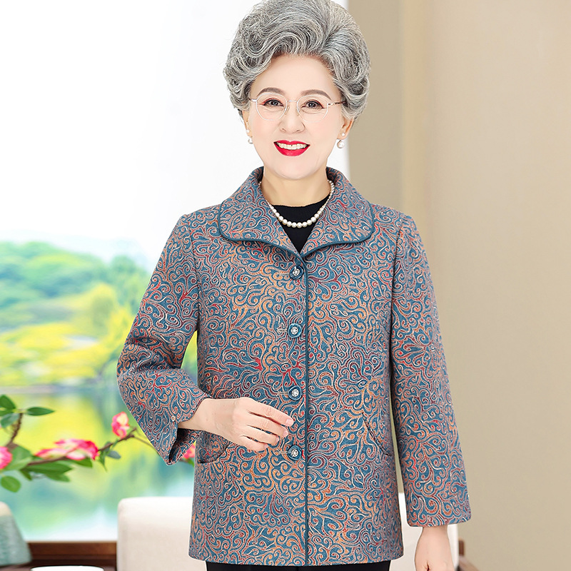 奶奶春装翻领外套60岁老年人女装开衫薄款秋季上衣70妈妈jhfs2401