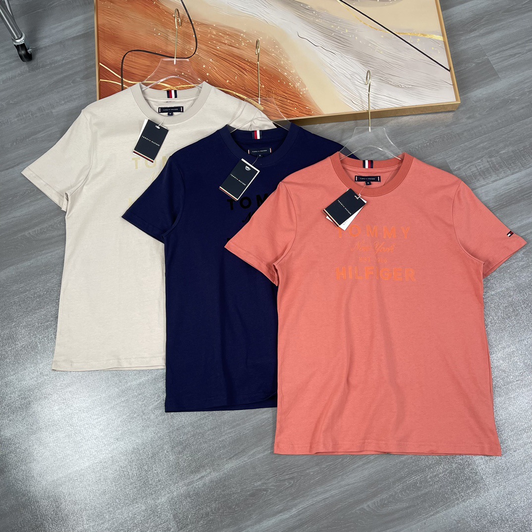 外贸原单汤米tommy男女情侣立体字母植绒印花袖口logo小标短袖t桖