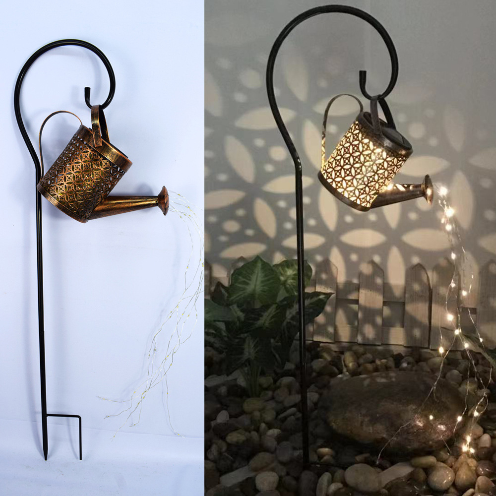 SOURCE Factory Solar Garden Lamp Creative Iron Kettle Shower Floor Lamp Outdoor Garden Landscape Decoration