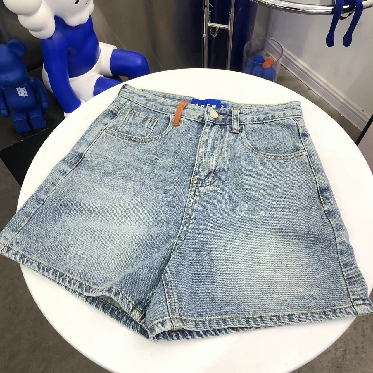 ader error. small水洗做旧牛仔短裤女夏季高腰显瘦阔腿热裤-阿里巴巴