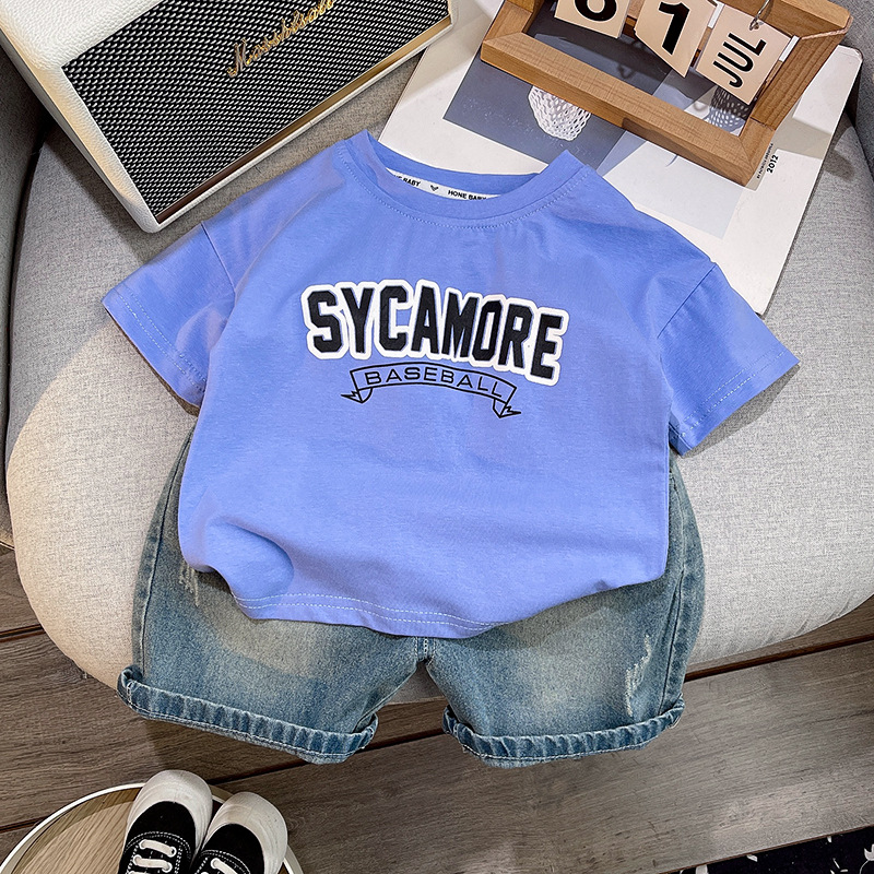 Boys' Summer Suit 2024 New Children's Short Sleeve Fashion Baby Summer Wear Clothes Short Sleeve Suit Outer Wear Trendy Child