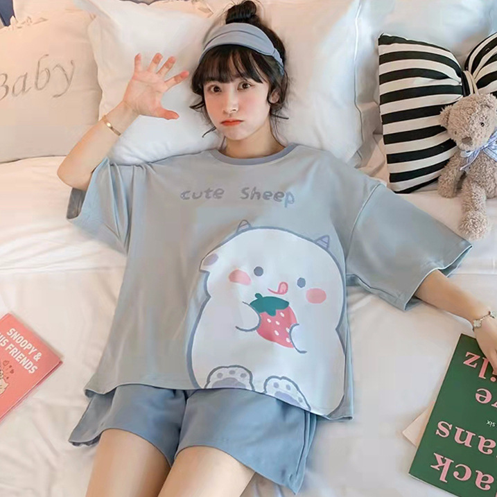 New Style off Summer Pajamas Women's Short-Sleeved Cartoon Cute Ladies' Homewear Summer Suit Cross-Border Clearance