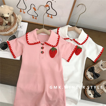 女童polo翻领连衣裙2023夏季新款儿童韩版洋气短袖粉色套装外贸