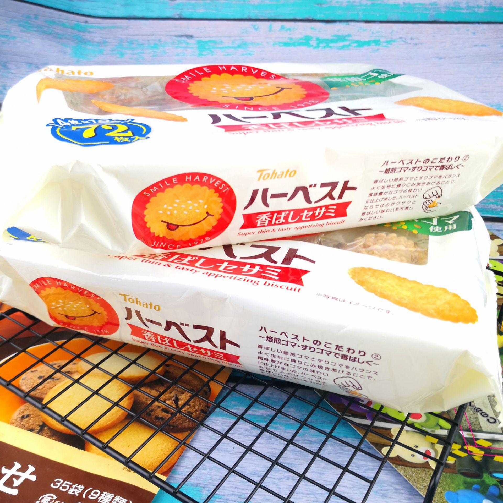 日本零食tohato 桃哈多笑脸芝麻薄脆酥饼干18包装72枚家庭装225g