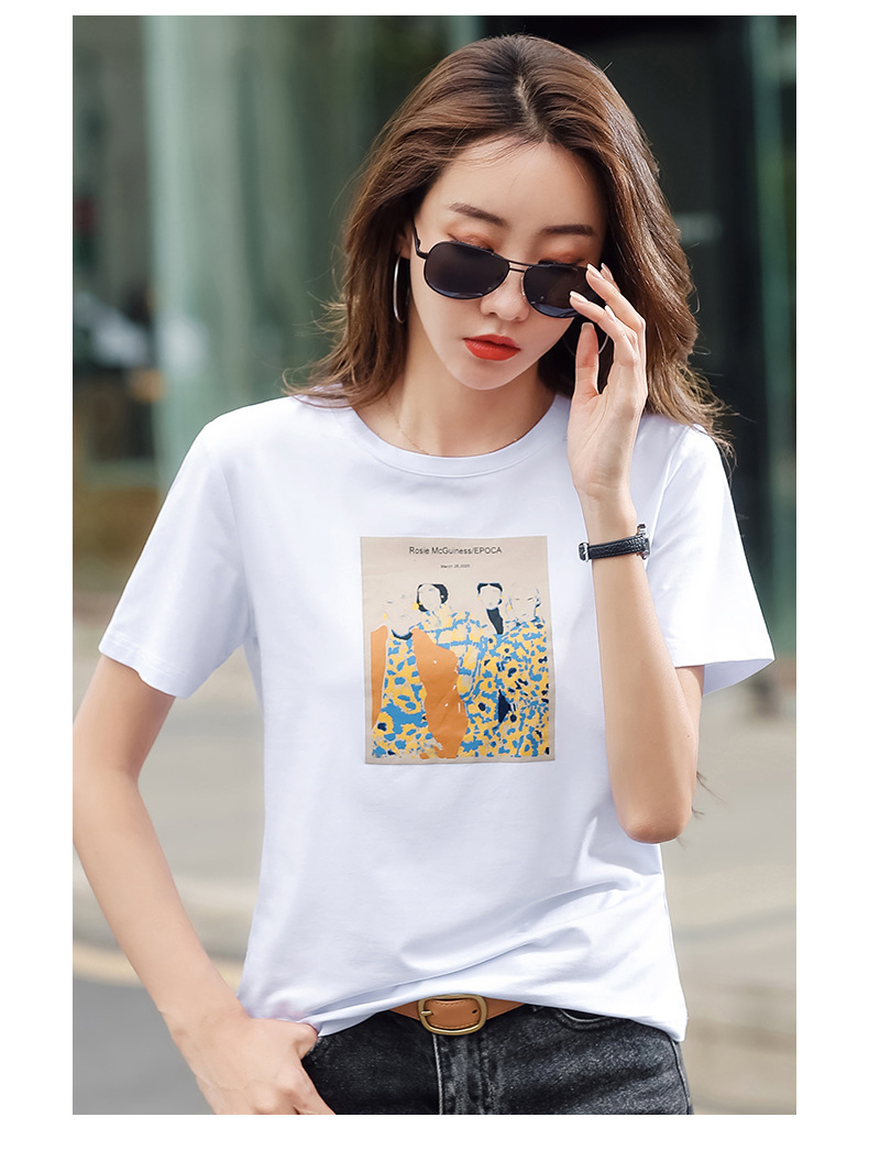 2021春夏季新款绣花棉料短袖t恤女宽松韩版简约白t时尚打底衫上衣