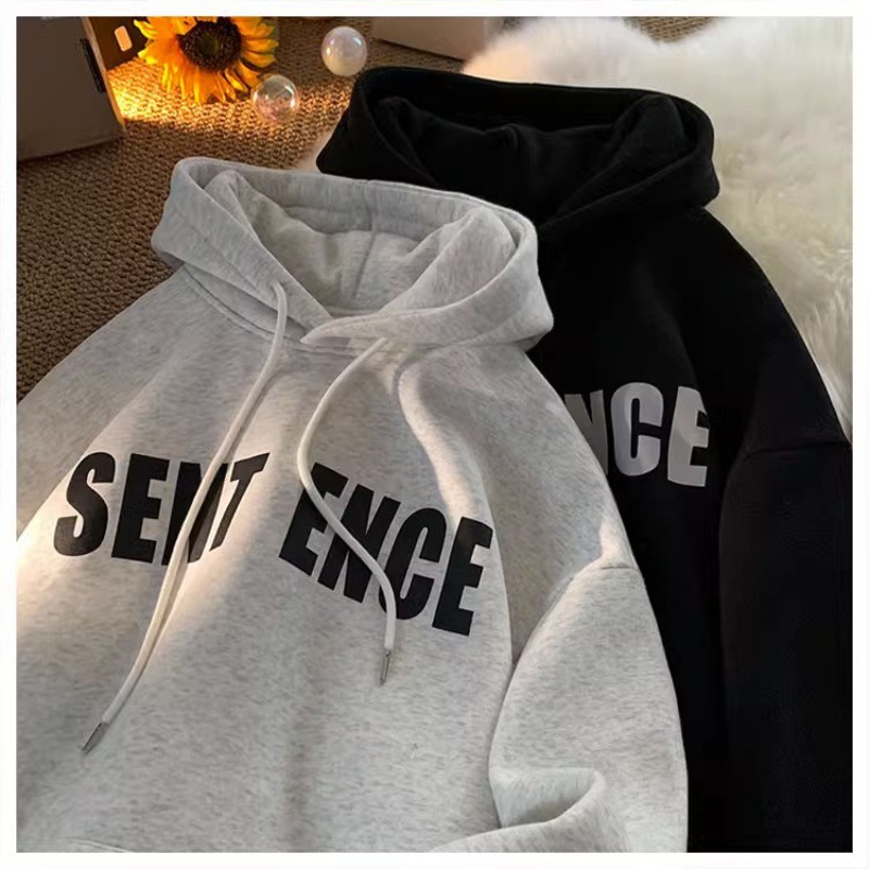 100%纯棉美式港风oversize连帽卫衣男秋冬2023新款情侣装重磅外套