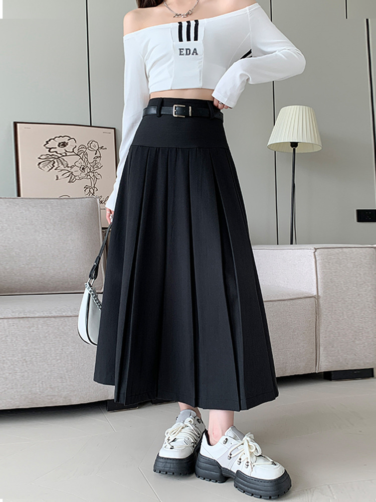 Women's Skirt Autumn Suit Fabric Belt Style Spring New Suit Slimming Draping A- line Pleated Skirt Women