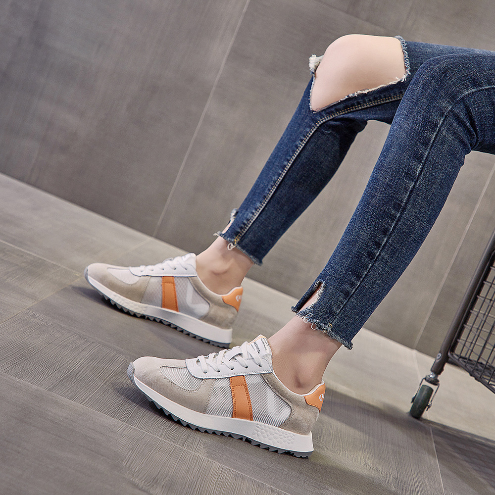 低帮真皮老爹鞋女网纱透气小蛮腰单鞋增高显瘦2021夏款学生百搭款