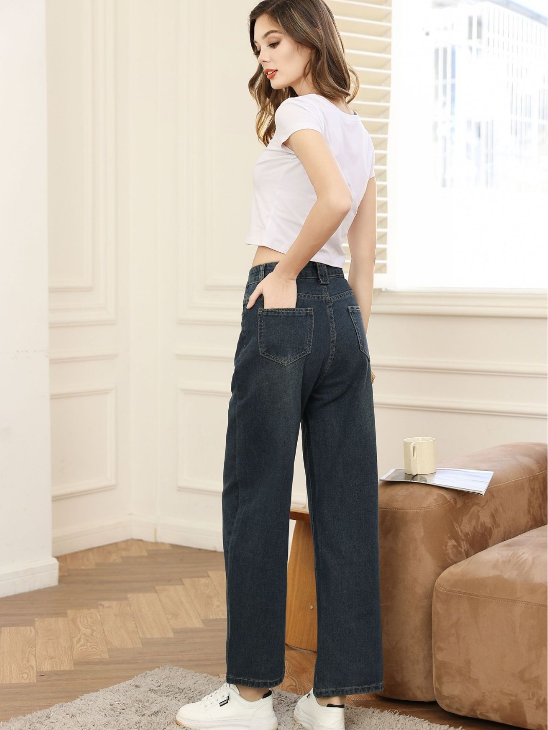 Real Shot Spot 2024 Spring and Autumn New Cross-Border European and American Women's Pants Cement Gray High Waist Loose Wide Legs Jeans for Women