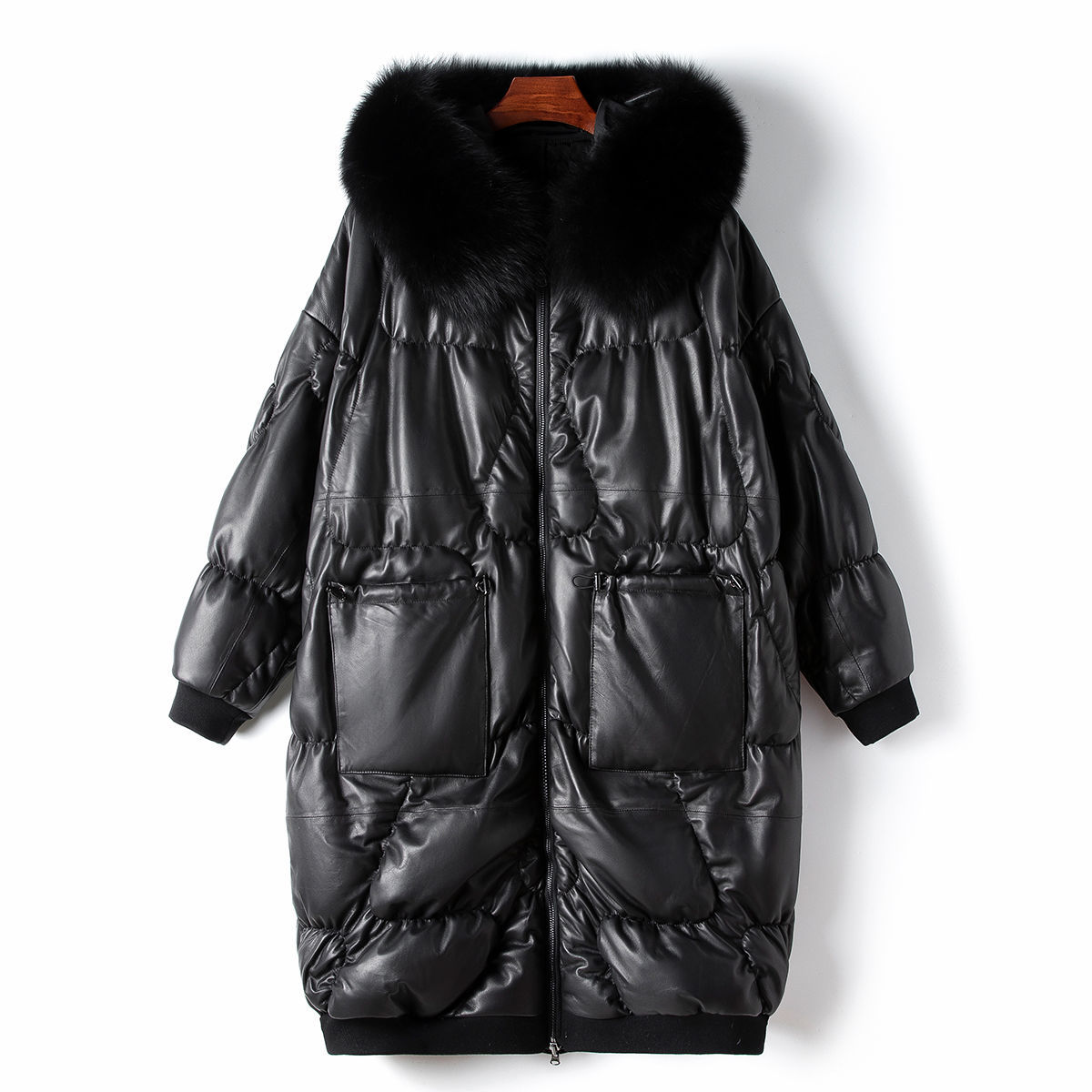 少量服饰2024春季新款海宁真皮狐狸毛领鹅绒服双面穿连帽羽绒服女