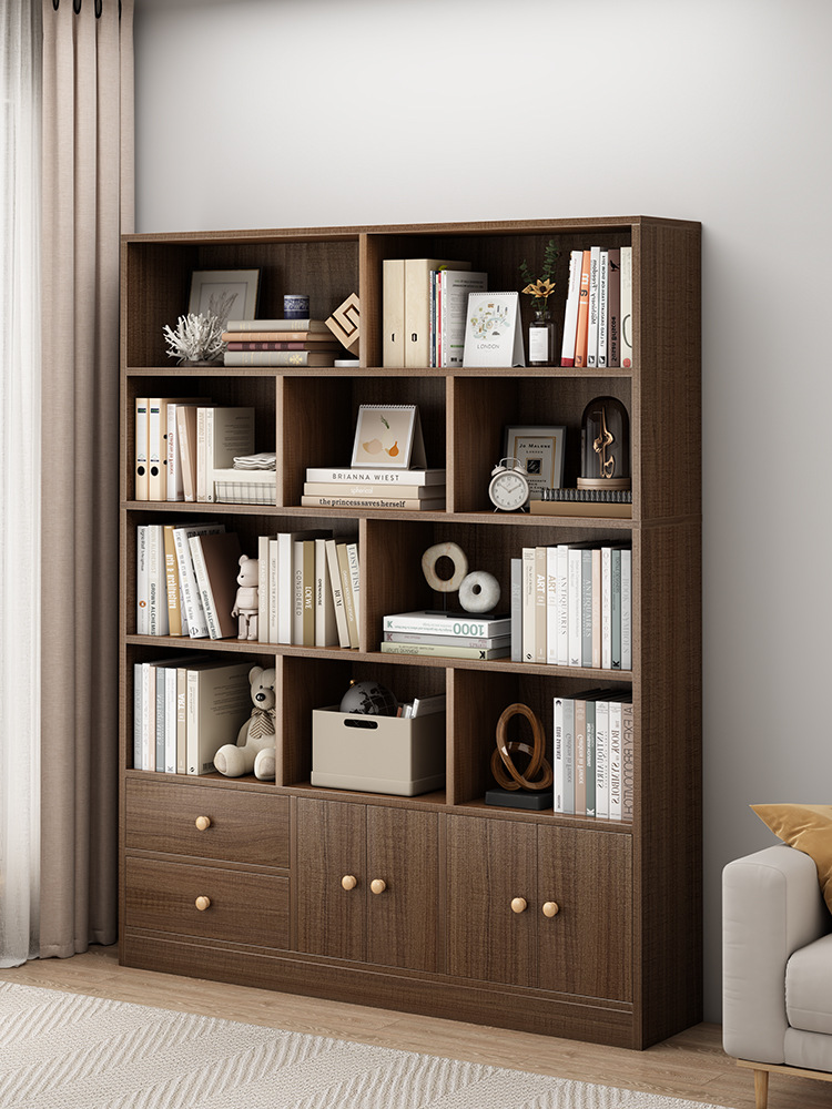 简易书架落地置物架靠墙客厅格子柜简约学生书橱家用书柜子储物柜