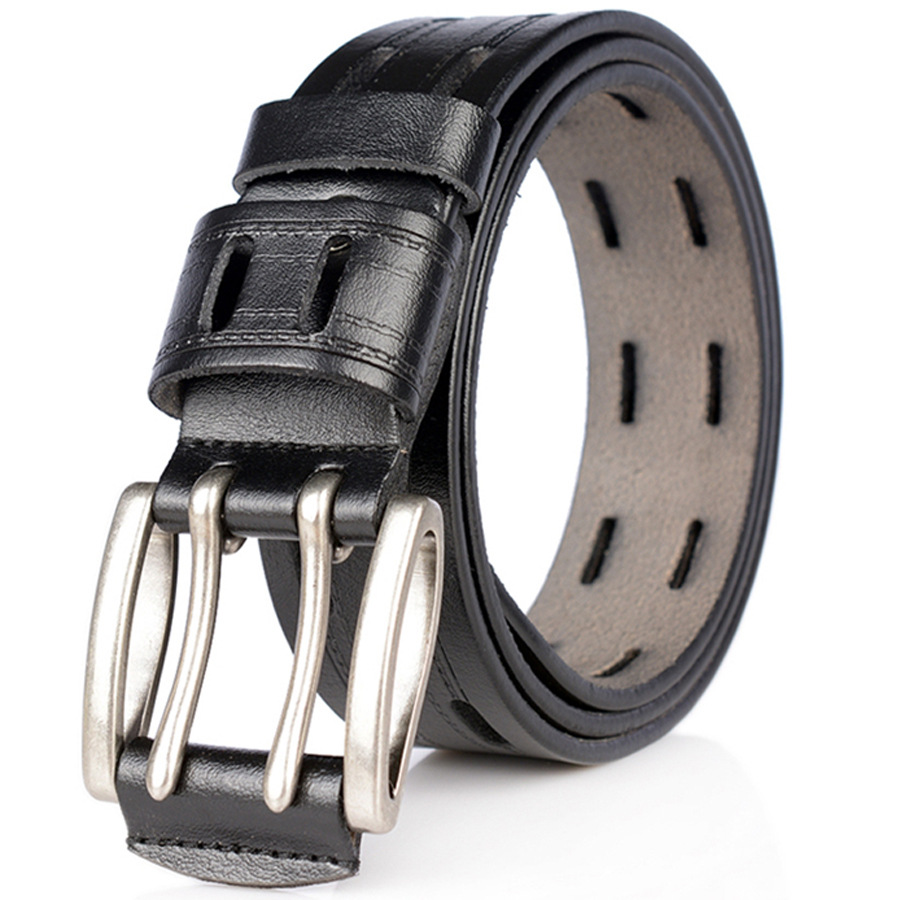 时尚个性双针扣腰带男士真牛皮休闲纯牛皮皮带男款牛仔裤带批发