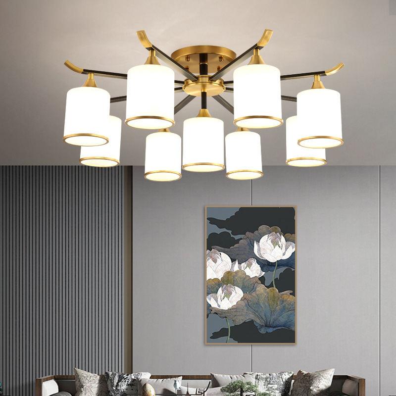 新中式全铜吸顶灯客厅灯中国风灯头朝灯卧室灯下大