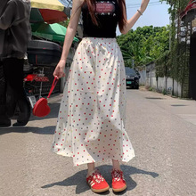韩版高腰显瘦裙子女2024夏季新款彩色波点甜美A字大摆半身裙长裙